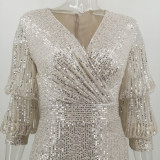 Women Sexy Vintage Green Sequin Dress