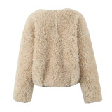 Women retro reversible lamb wool warm jacket