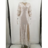 Women Sexy Vintage Green Sequin Dress