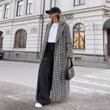 Women houndstooth Maxi windbreaker