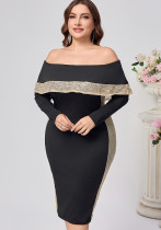Plus Size Women Off Shoulder Long Sleeve Sequin Sexy Dress Plus Size Women Off Shoulder Long Sleeve Sequin Sexy Dress