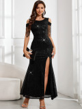 Women Sexy Tassel Sequin Evening Dress