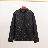 Women gold thread sequined Stand Collar jacket