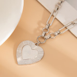 Accessories Metal Heart Print Pendant Necklace Peach Heart Tassel Necklace