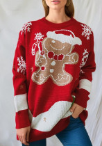 Christmas New Year Women Cute Snowman Round Neck Long Sleeve Knitting Sweater