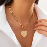 Accessories Metal Heart Print Pendant Necklace Peach Heart Tassel Necklace