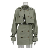 Women British style short Cargo jacket and Skirt Two Piece Set