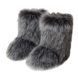 Women furry boots winter warm plus velvet mid-calf boots snow boots