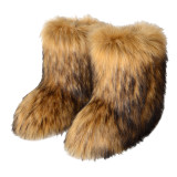Women furry boots winter warm plus velvet mid-calf boots snow boots