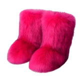 Women furry boots winter warm plus velvet mid-calf boots snow boots