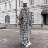 Women houndstooth Maxi windbreaker