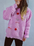 Christmas Women Solid Pearl Flocking New Year Sweater