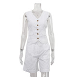 Women Linen summer casual sleeveless vest shorts Two Piece Set