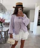 Women Round Neck lace knitting cardigan jacket