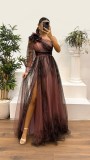 Women Slash Shoulder Mesh Print Dress