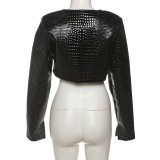 Women autumn and winter Style Round Neck Solid Crop coat