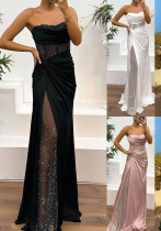 Women party satin Casual Patchwork dress