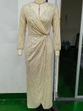 Women Sexy Sequin Long Sleeve Prom Evening Dress