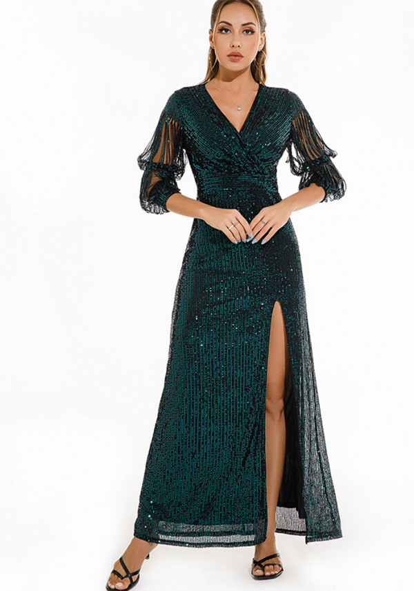 Women Sexy Vintage Green Sequin Dress