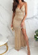 Women Sexy Suspender V-Neck Sequin Party Open Dress