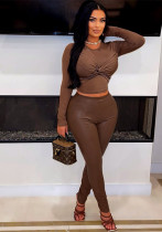 Women long sleeve stretchy pu Leather Top And PantTwo Piece Set Women long sleeve stretchy pu Leather Top And PantTwo Piece Set