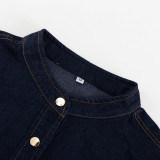 Women Denim lantern sleeve tie shirt dress