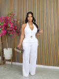 Women solid v-neck Halter Neck vest and PantTwo Piece Set