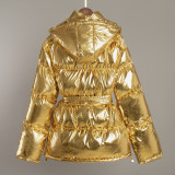 Women hooded sports outdoor shiny Padding jacket