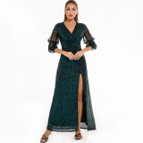 Women Sexy Vintage Green Sequin Dress