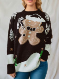 Christmas New Year Women Cute Snowman Round Neck Long Sleeve Knitting Sweater