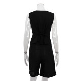 Women Linen summer casual sleeveless vest shorts Two Piece Set