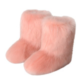 Women furry boots winter warm plus velvet mid-calf boots snow boots