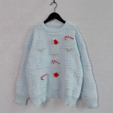 Christmas Women Solid Pearl Flocking New Year Sweater