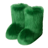 Women furry boots winter warm plus velvet mid-calf boots snow boots