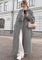 Women houndstooth Maxi windbreaker