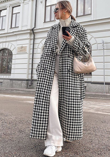 Women houndstooth Maxi windbreaker