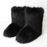 Women furry boots winter warm plus velvet mid-calf boots snow boots