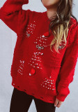 Christmas Women Solid Pearl Flocking New Year Sweater