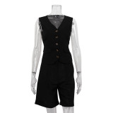 Women Linen summer casual sleeveless vest shorts Two Piece Set
