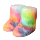 Women furry boots winter warm plus velvet mid-calf boots snow boots