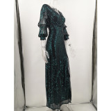 Women Sexy Vintage Green Sequin Dress