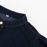 Women Denim lantern sleeve tie shirt dress