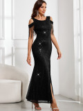 Women Sexy Tassel Sequin Evening Dress