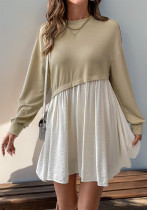 Autumn Winter Round Neck Patchwork Casual Long-Sleeved Dress Autumn Winter Round Neck Patchwork Casual Long-Sleeved Dress