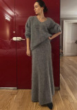 Autumn Winter Lazy V-Neck Sweater Fishtail Skirt Two Piece Set