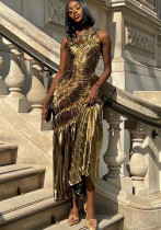 Sleeveless Sexy Shiny Color Pleated Long Evening Dress Sleeveless Sexy Shiny Color Pleated Long Evening Dress