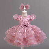 Autumn Winter Flower Girls' Evening Dress Children's Luxury Princess Dress