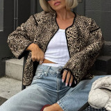 American Autumn Round Neck Leopard Print Jacket