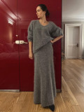 Autumn Winter Lazy V-Neck Sweater Fishtail Skirt Two Piece Set