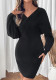 Autumn Winter Women's V Neck Bat Sleeves Solid Color Knitting Sweater Dress